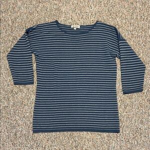 Kinross Cashmere Striped Blue Women's Crew Neck Sweater